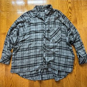 UO BDG Grey Oversized Flannel Plaid Button Up